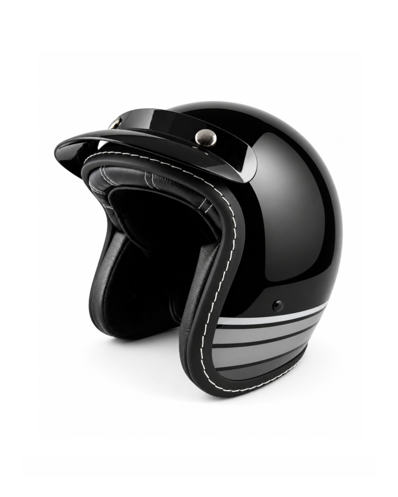 Retro Peak Half Helmet - Glossy Black Retro