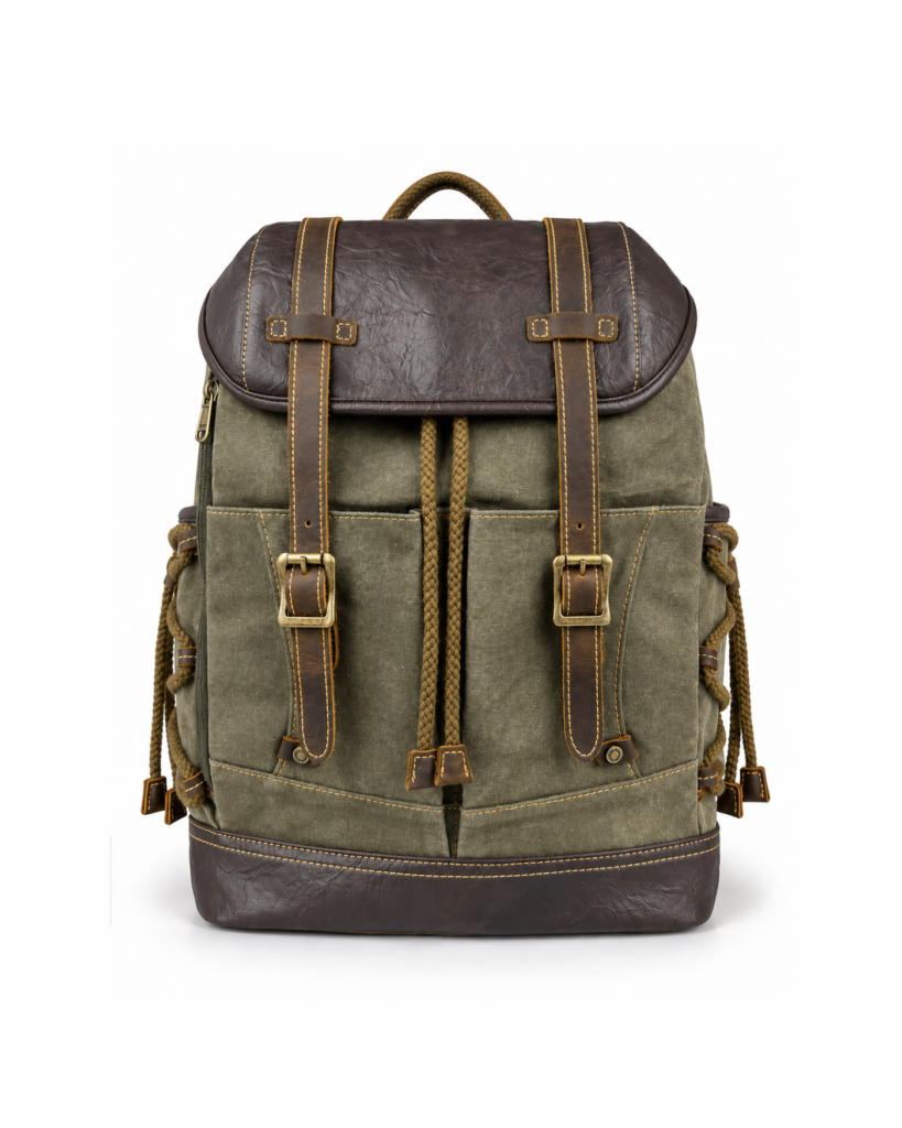Waxed Finish Backpack - Army Green