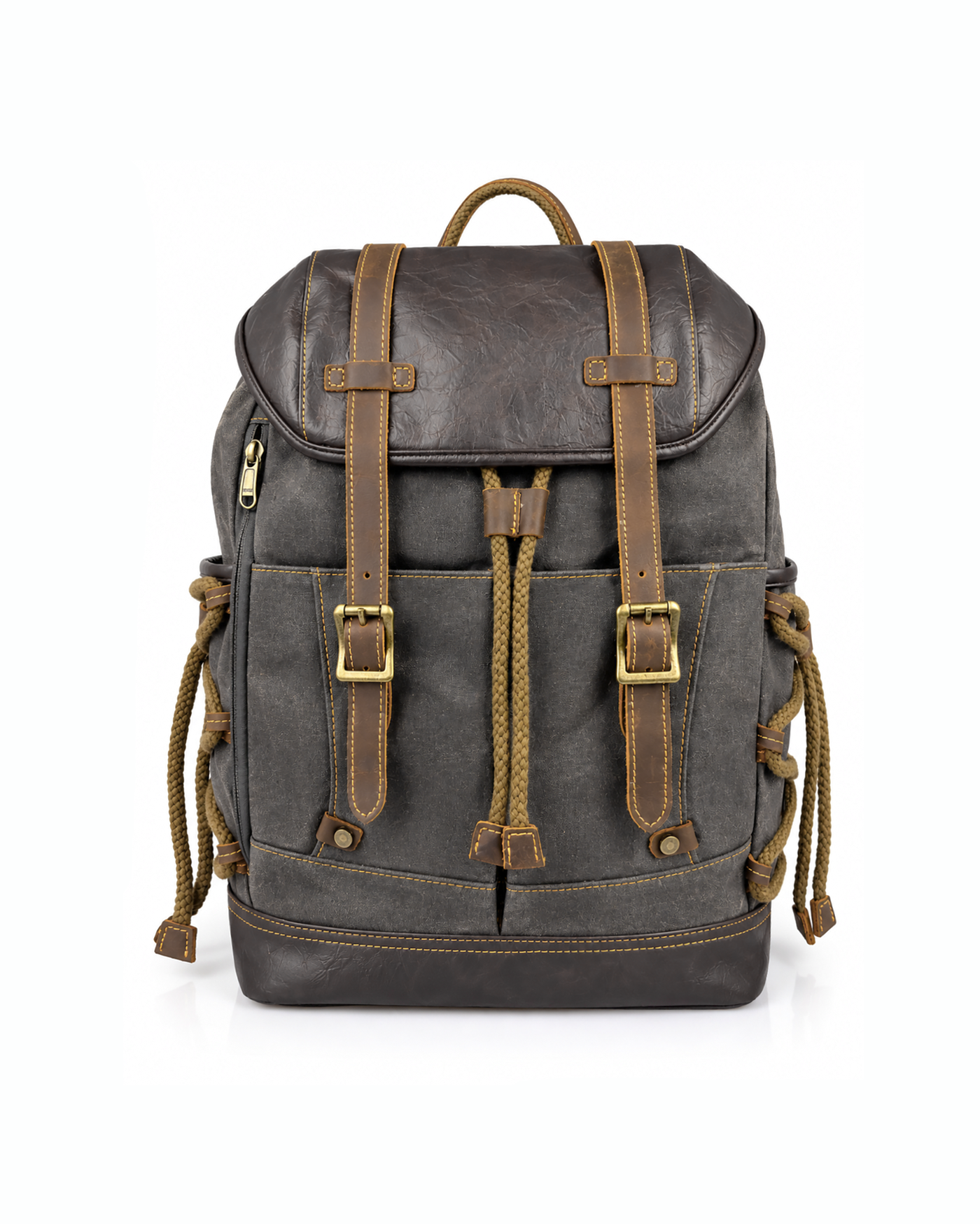 Waxed Finish Backpack - Dark Grey - Image 1