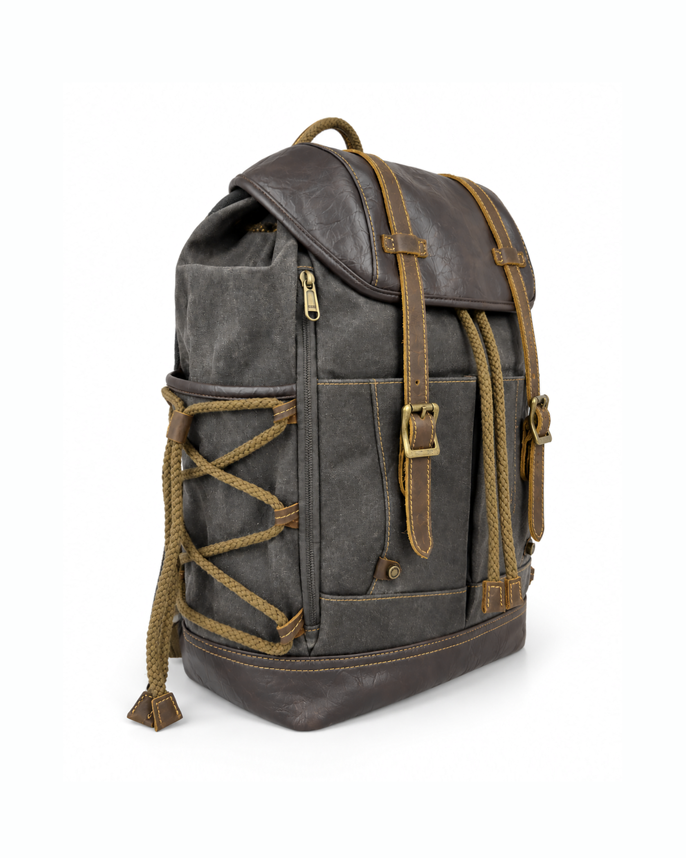 Waxed Finish Backpack - Dark Grey - Image 2