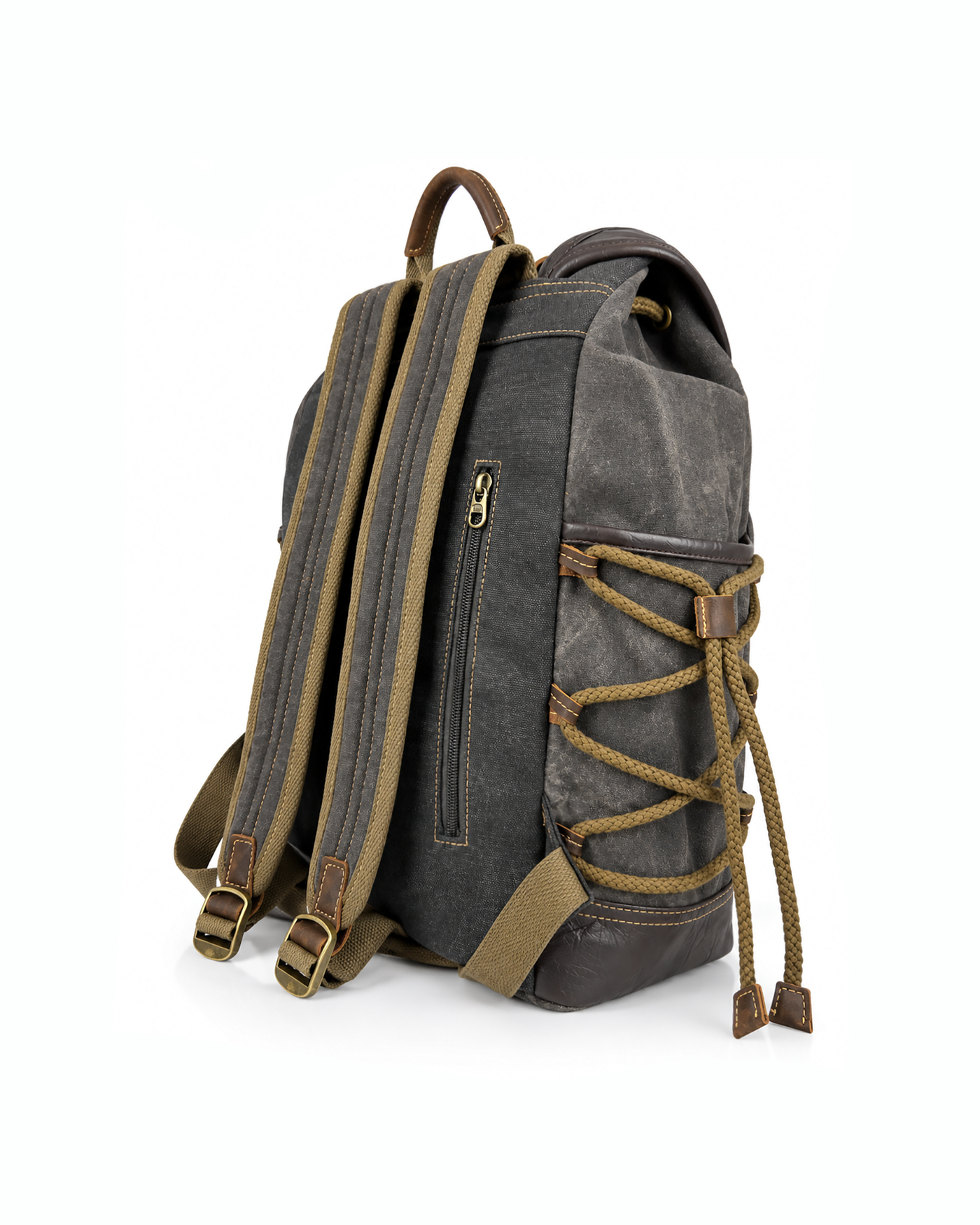 Waxed Finish Backpack - Dark Grey - Image 6